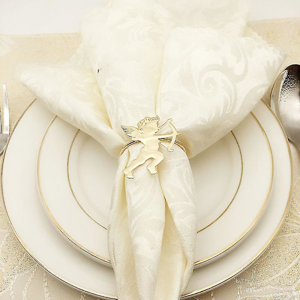 12 stk. Guld Servietringe Elegante Cupid Servietholder Valentinsdag Bryllup Gårdsfest Favors