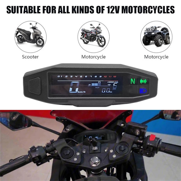 Universal Motorcykel Digital Tachometer LCD Display Karburator Digital Speedometer Odometer med Sensor