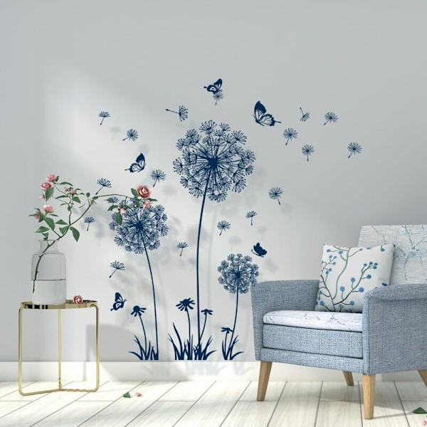Väggdekaler Blå maskros väggdekal blå blommor Väggdekal fjärilar maskros för salonger sovrum skrivbord soffa bakgrund väggdekoration