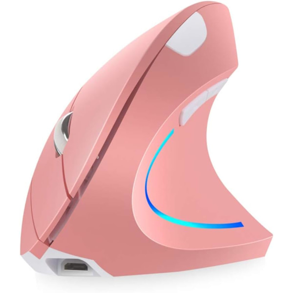 Pink 2.4GHz Trådløs Ergonomisk Vertikal Mus med 4 Justerbare DPI 800/1200/1600/2400, 6 Knapper, Kompatibel med PC, Desktop og Mac