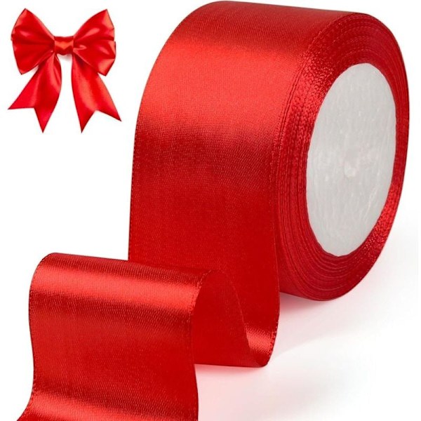 Rött Satinband, 5cm x 22m Brett Rött Band för Presentinslagning Ceremoni Bröllop Jul Hantverk Dekoration