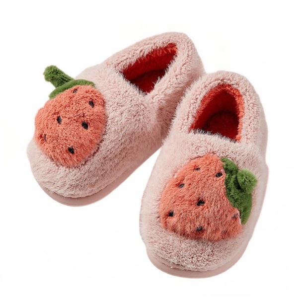 Children's cotton slippers winter boys and girls Strawberry Princess home indoor warm plush big children's bag heel cotton shoes