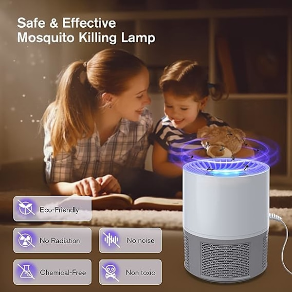 Sähköinen hyttystenkarkotinvalo (harmaa), hiljainen sähköinen UV-hyttystenkarkotin, USB-käyttöinen hyttystenkarkotinvalo, kannettava hyttystenkarkotin kotiin Ki