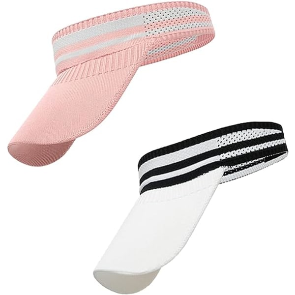 2 stk Strikkede Solhatter, Solskjerm Sports Hodebånd Hatt Kvinner Menn Justerbar Svetteabsorbering med Skygge UV-Beskyttelse for Utendørs Sport