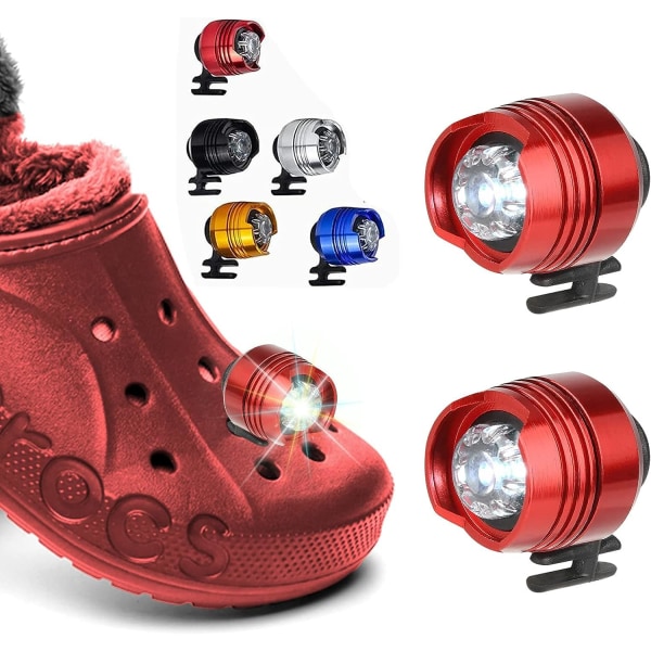2 stk LED Croc (farge: rød) skolykter, frontlykter for Croc, små lys, 2 stk morsomme Croc-frontlykter for sko, små LED-lys for voksne og barn Crocs G