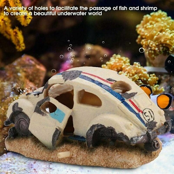 Deco Aquarium Skugga Delad Simulation Resin Akvariedekorationer i form av en bil -formad bil -formad fisk -formad simuleringsprydnad
