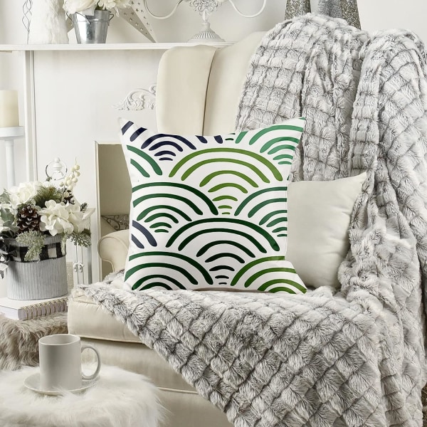 Pudebetræk 45 x 45 cm, sæt med 4 pudebetræk i bomuld og hør, pudebetræk til sofa, udendørs have seng, sofapuder (22-WillowLea