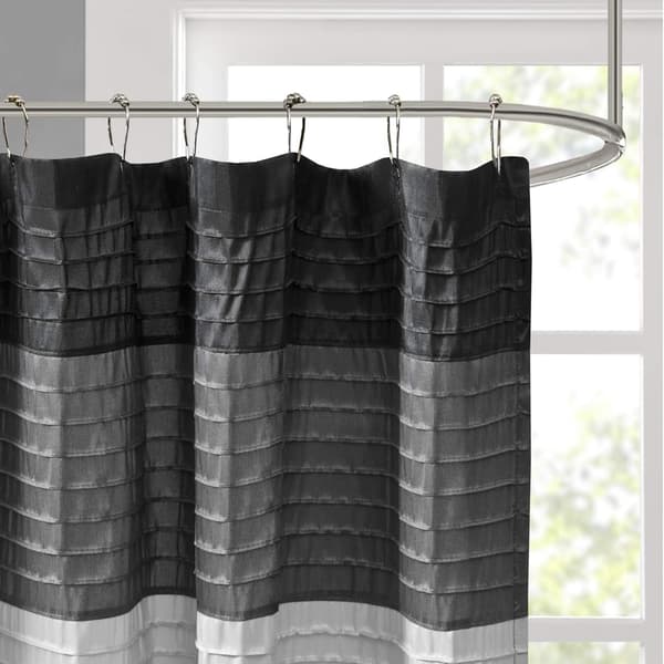 Madison Park Amherst badeforhæng i rayon med striber i moderne mikrofiber, 72x72 tommer, sort