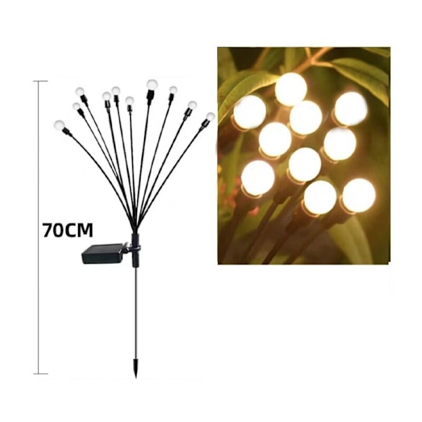 (Lämmin valkoinen) Ulkokäyttöön tarkoitettu aurinkovalo, 1 huone 10 LED Lucioles -valoa puutarhaan, parvekkeelle, aurinkolamppu ulkopuutarhan koristeluun, vedenpitävä IP65