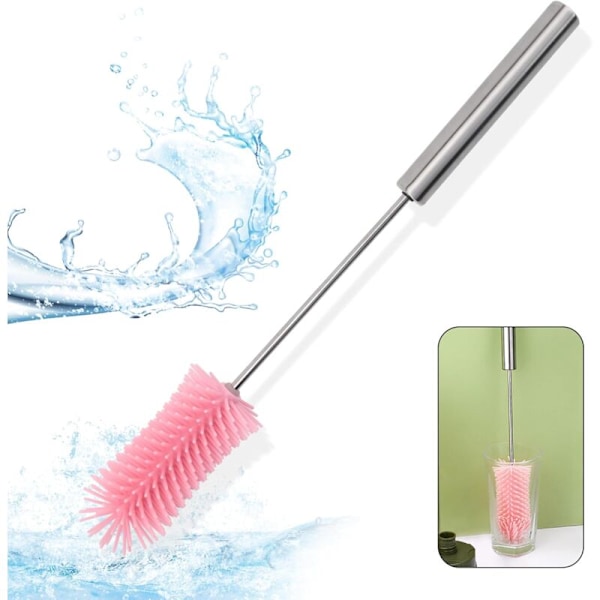 1 pinkki pullosivellin - silikoni - pitkä kahva - Pituus: 37 cm - pyörivä toiminto syväpuhdistukseen - vesipullo, lasi ja maitopullo