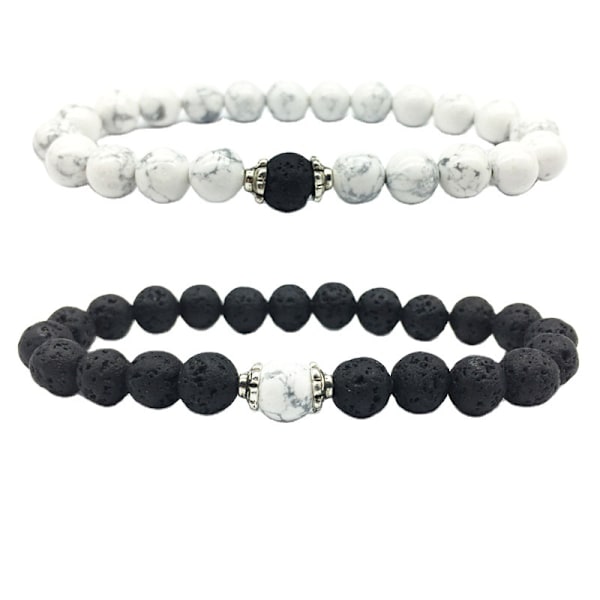 Couple's jewelry - White and Black bracelet in multi-colored natural stone