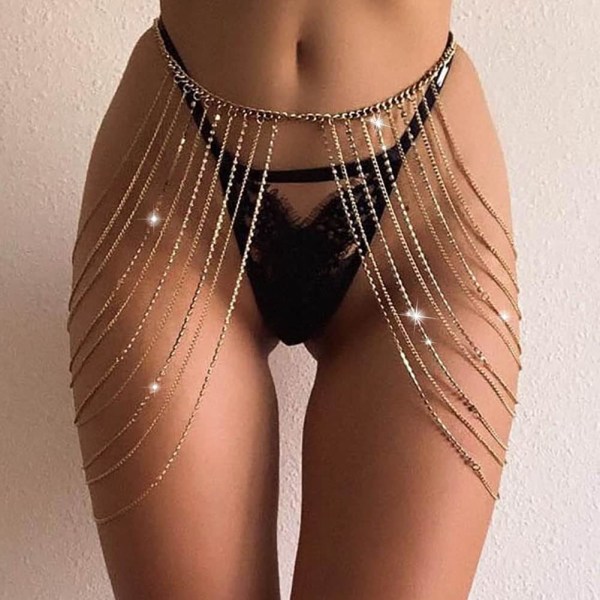 1 Guld Krystal Talje Kæde Flerlags Kvast Krop Kæde Bikini Kæde Sexede Tilbehør Justerbar Tilbehør til Kvinder og Piger