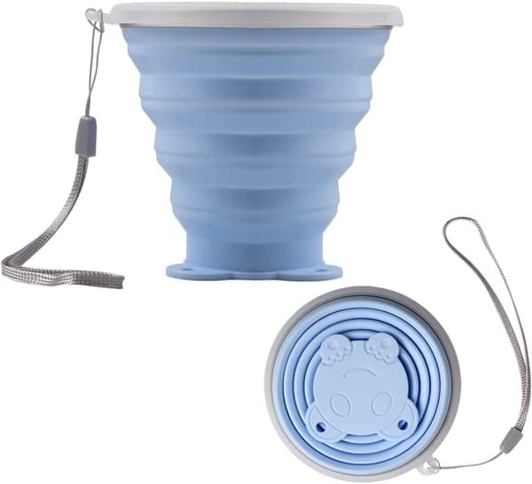 Vikbar Silikonmugg, Hopfällbar Resemugg med Lock, Återanvändbar Drickmugg, Picknickmugg, Teleskopisk Campingmugg Blå