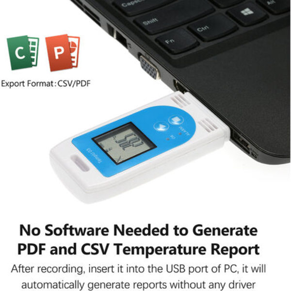 KKmoon USB Temperatur- og Fugtigheds Datalogger Genanvendelig RH TEMP Fugtigheds Datalogger Fugtigheds Logningsmåler med 32.000 Registreringskapacitet, Model: Blå B