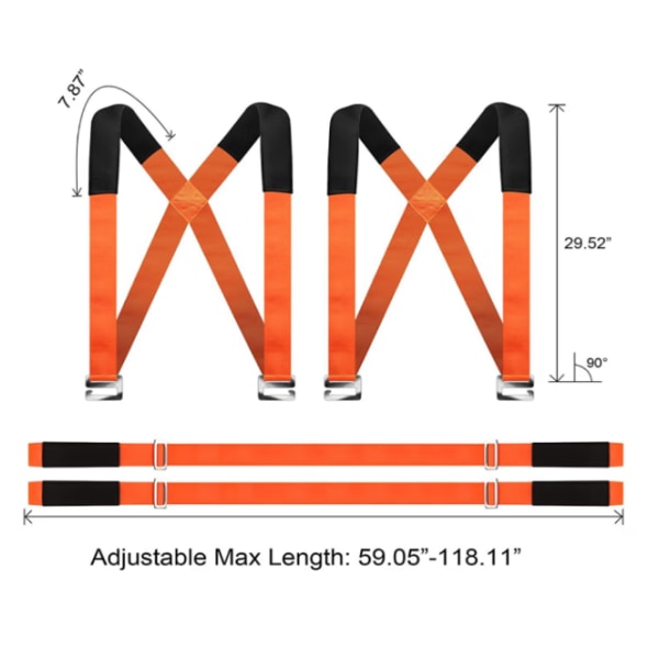 Bärremmar för att flytta runt, Bärrem för 2 personer, Bärrem upp till 360 kg, Halkskyddsbelagd lyftrem, Sangl