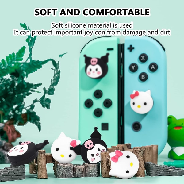 4 st greppskyddskåpor kompatibla med Switch  Switch Lite（Vit och svart）, mjuka silikongreppskydd för Joy-Con-spelkontroll, 3D-analogt skydd