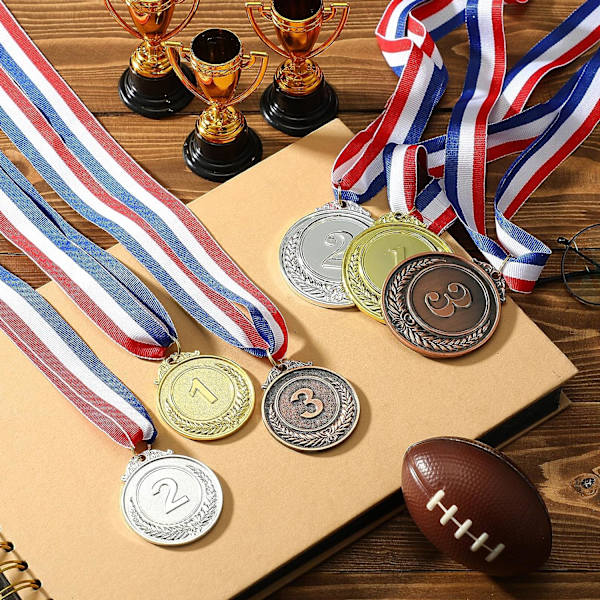 Diameter 6,5 cm Yaomiao 6 stk. gull sølv bronse medaljer prismedaljer olympiske gull sølv bronse medaljer 1. 2. 3. med bånd for olympisk stil C