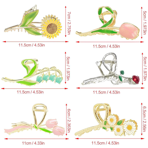 6 Pieces Sunflower Hair Clip Women Hair Clip Lily of the Valley Cute Hair Clips Tulip Hair Clips Large Women Hair Clip