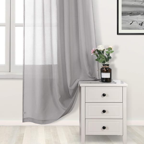 Grå tyllgardiner, halvtransparenta tyllstångsgardiner för sovrum och vardagsrum, 137 x 213 cm långa, set om 2