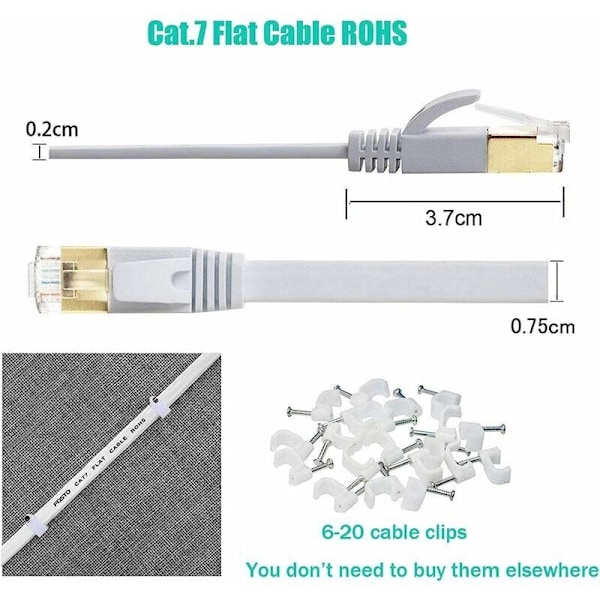 Cat7 Ethernet-kabel 30m Kategori 7 Platt RJ45 Hög Hastighet 10Gbps Internet För Xbox, PS4, Modem, Router, Switch, PC, TV-box 3m Vit