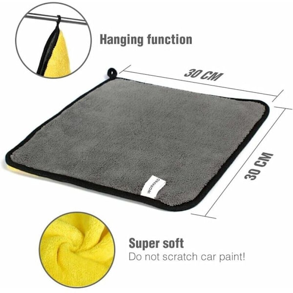 Set med 5 st microfiberdukar för bil, 1200gsm ultraabsorberande microfiberhanddukar - Snabbtorkande, återanvändbara för rengöring, bilpolering eller hushållsbruk, 30x30cm