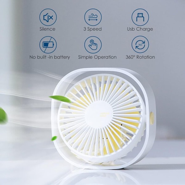 USB-tuuletin, mini-tuuletin, kannettava tuuletin, hiljainen tuuletin, 3-nopeuksinen, säädettävä, USB-virralla, kotiin ja toimistoon (valkoinen)