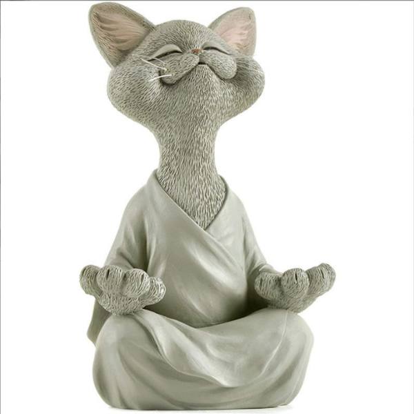 Have Statue Meditation Dyr Meditation Kat Ornament Stor Størrelse Velegnet til Udendørs Have Balkon Dekoration (Grå)