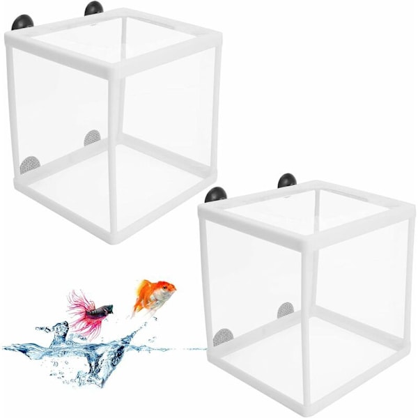 Akvarium 2 stk. oppdrettsnett Akvarium fisk avlsboks isolasjonsboks for klekkeri inkubator akvarium fisk separasjonsnett med 8 stk. sugekopper
