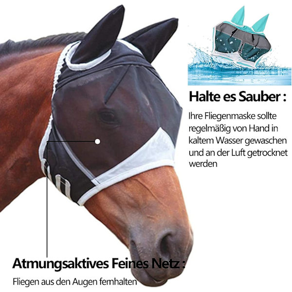 Hesteflue maske - UV(M) beskyttelseMyggemaske - Til heste - Wit
