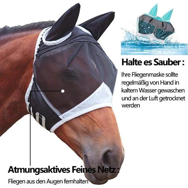 Hestefluemaske UV-beskyttelse myggemaske Hestemaske med ører B