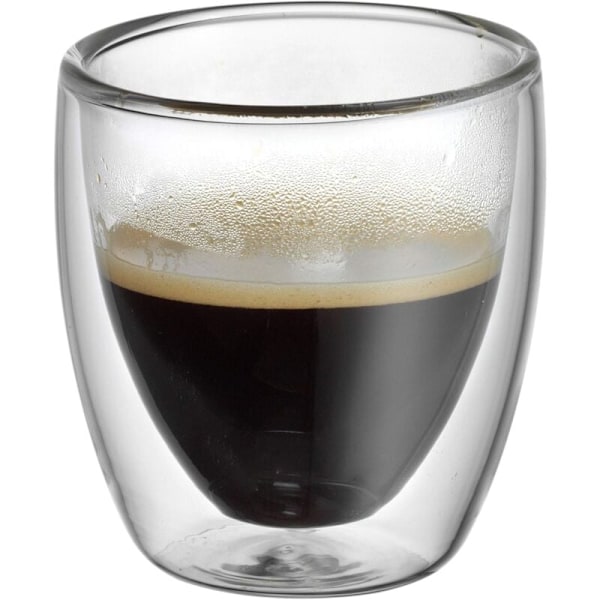 Set med dubbelväggiga espressokoppar, dubbelväggiga glas 80 ml, flytande effekt, termiska glas, värmebeständigt espressoglas