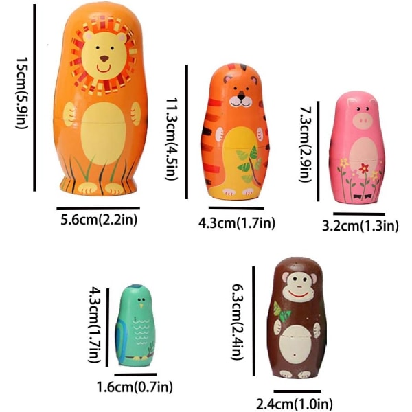 Wooden Nesting Dolls Angels Pattern Russian Matryoshka Stacking Dolls Toy for Kids Gift Decoration (Animals)