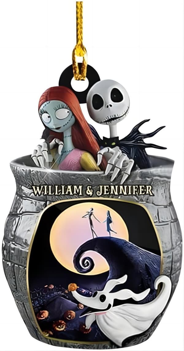 2023 Nightmare Halloween Julepynt, Søtt Jack og Sally Juleanheng, Flat Julepynt til Juletreet og Bilinteriør