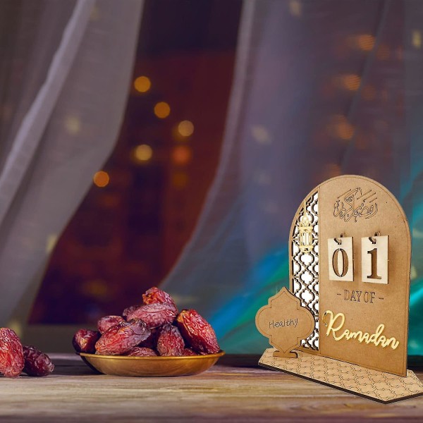 Snabb frakt Ramadan Adventskalender Trä Nedräkning Kalendrar Dekorationer för hemmet, 30 dagar till Eid, Ramadan Present till barn