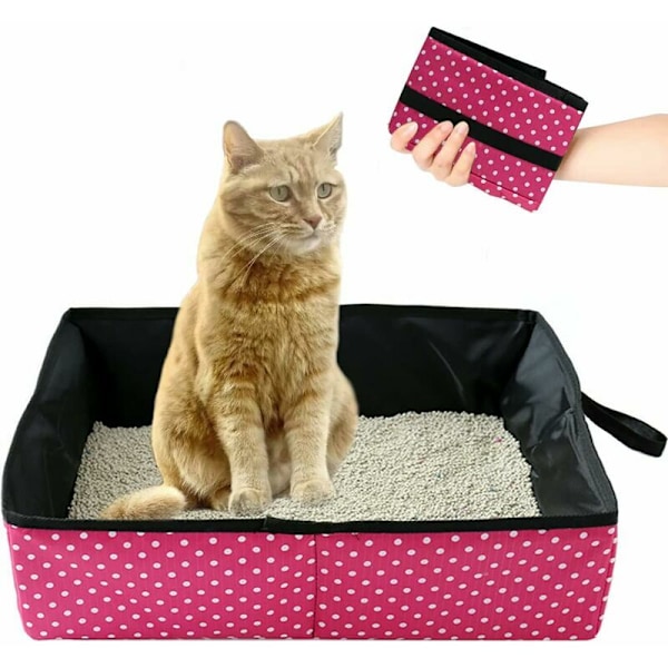 Kattlåda för hopfällbara katter, bärbar reselåda för katter, hopfällbar vattentät kattlåda, ren toalett för katt hemma och utomhuscamping, l (rosa)