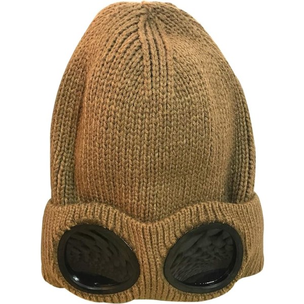 Unisex Goggle Beanie Knitted Winter Chunky Beanie Hat(Khaki)