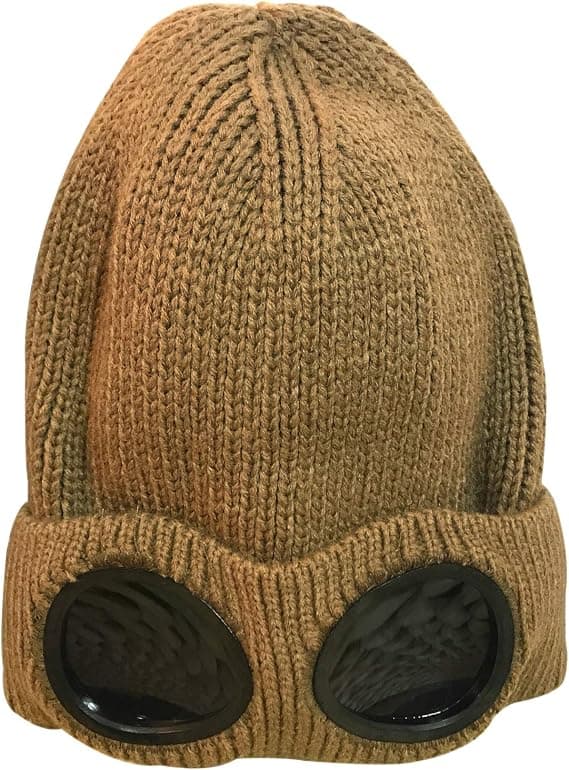 Unisex Goggle Beanie Stickad Vinter Chunky Beanie Hat(Khaki)