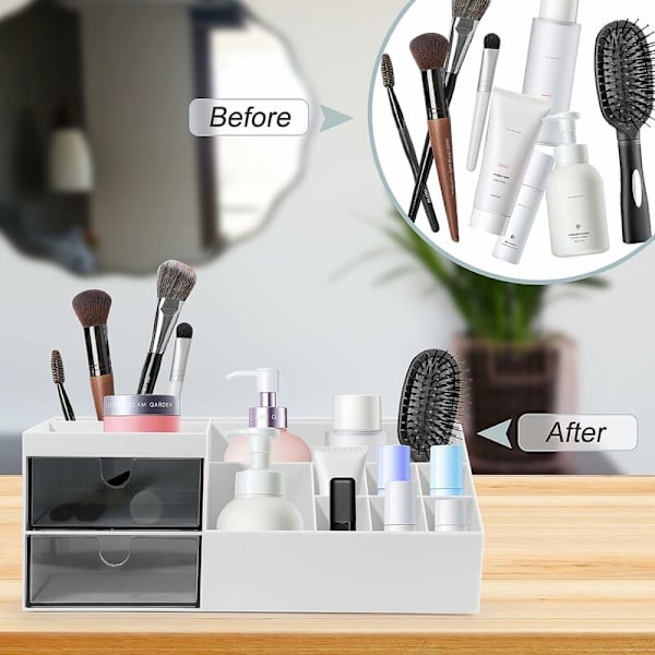 Makeup Organizer, Makeup Opbevaring, Kosmetik Opbevaring med Skuffer til Skrivebordsarrangør, Makeup Organizer til Kommode, Soveværelse, Badeværelse Hvid