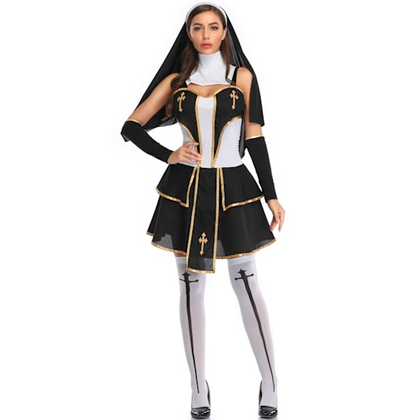 1 set av vampyr zombie blodfläckad nunna kostym Halloween kostym cos suit för att spela rollen som en blodig zombie nunna kostym