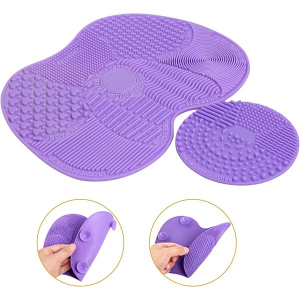 2 kpl Silikoniharjanpuhdistusharja, Meikkisiveltimenpuhdistusmattotyökalu (Violetti)