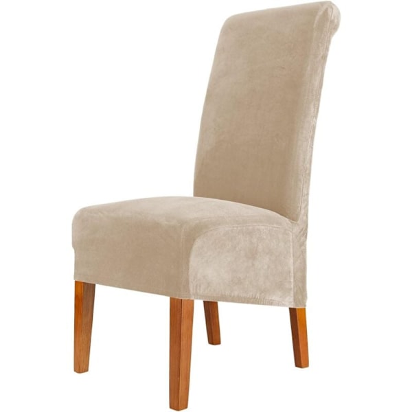 Sammet Stolsöverdrag för Matsal, Stretch Stort Stolsöverdrag, Avtagbart Tvättbart Elastiskt Spandex Hög Rygg Stolsöverdrag XL, Set om 2, Beige