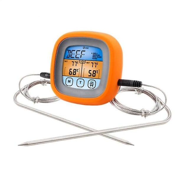 Dubbelnåls färgdisplay mattermometer kök bakning touch digital display termometer sondtyp grilltermometer
