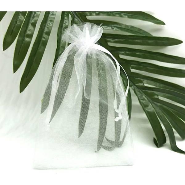 100 stk. hvide organza-lommer 10x12 cm transparente organza-poser med snøre til små gaveartikler, smykkeemballage og organisering