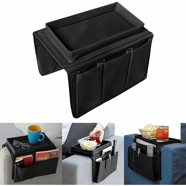 Armleneorganisator Sofa Oppbevaring Multi-lomme Telefon Magasin Snacks Briller fjernkontroll nettbrett oppbevaringskopp (svart)