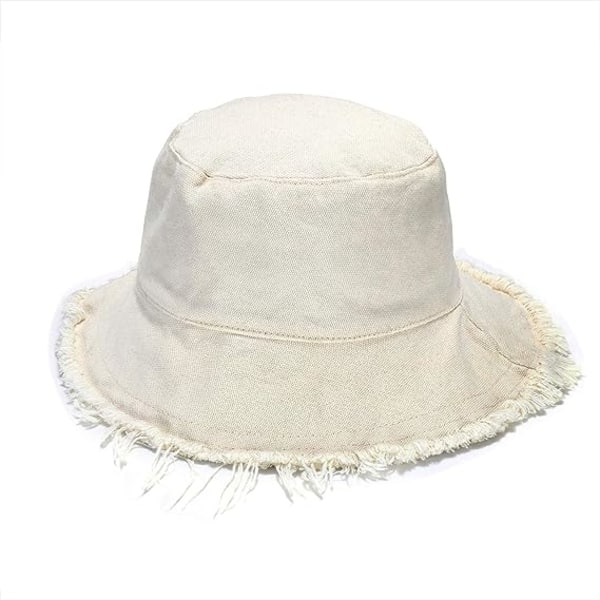 Dam solhatt sommar casual bredbrättad bomulls fiskehatt strand semester reseaccessoar (beige)
