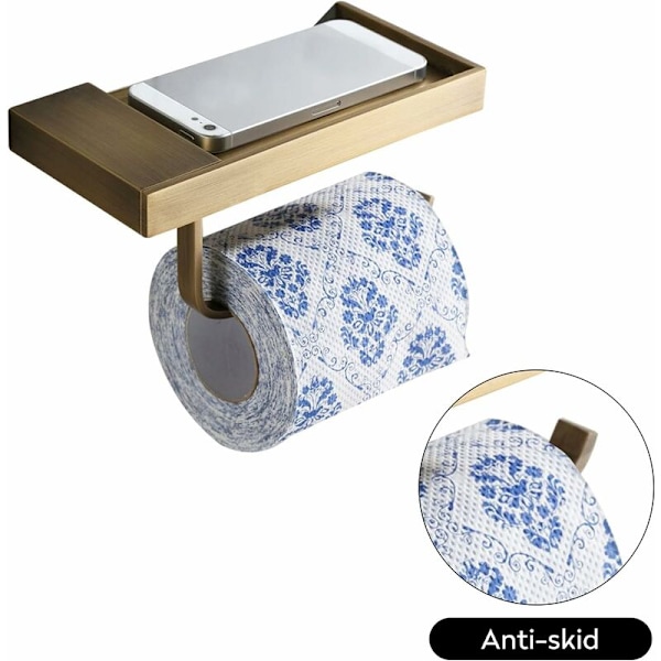 WC-papirholder i antik stil med kvalitetsmessing opbevaringsplads, ideel til smartphone, multifunktionel til badeværelse med et smukt design.