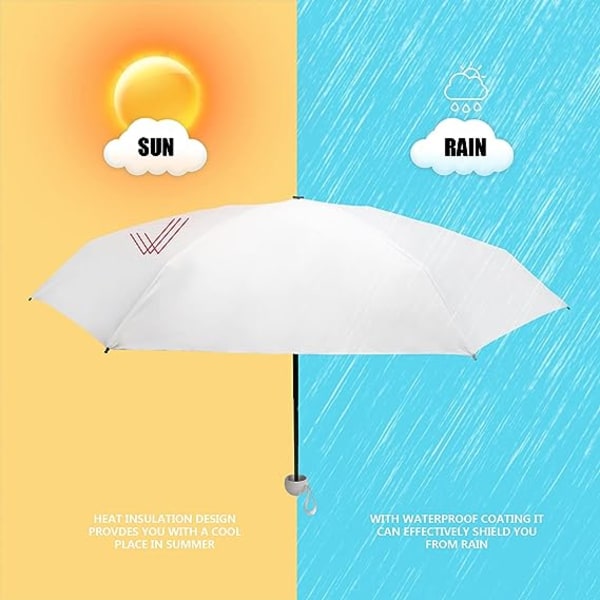 Valkoinen taittuva sateenvarjo, 6 sädettä Auringonsuojasateenvarjo Tuulenkestävä  Ultralight Mini Taskusateenvarjo Kevyt ja kompakti Tuulenkestävä sateenvarjo miehille ja naisille 90 x 5