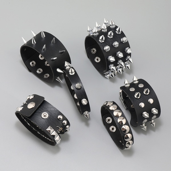 6-osainen nahkainen niitattu punk-rannekoru miehille, naisille, 80-luvun niitattu rannekoru, goottilainen punk rock -rannekoru, niitattu niitattu rannekoru, unisex-metalli, H:lle