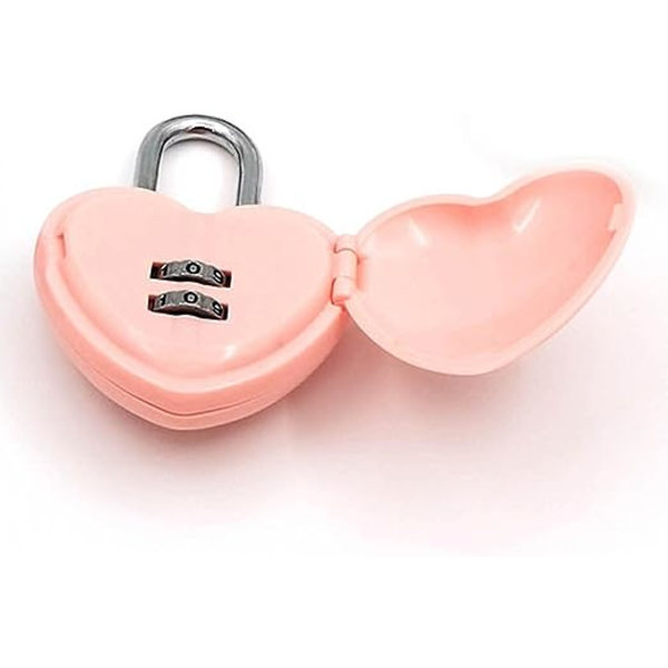 (Pink) 2-cifret kombinationslås, bagagelås, sikkerhedshænglås, sød hjerteformet kombinationshængelås, bagagelås, rejsetaske, vedhæng