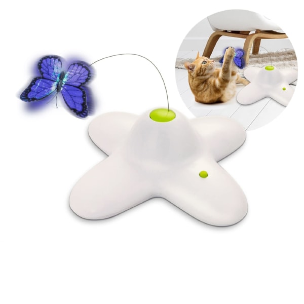 Kattfjärilsleksak Interaktiv kattleksak, inomhuskatt 360° elektrisk roterande leksak, kattunge Automatisk självspelande retande leksak (Shiny Butterfly)